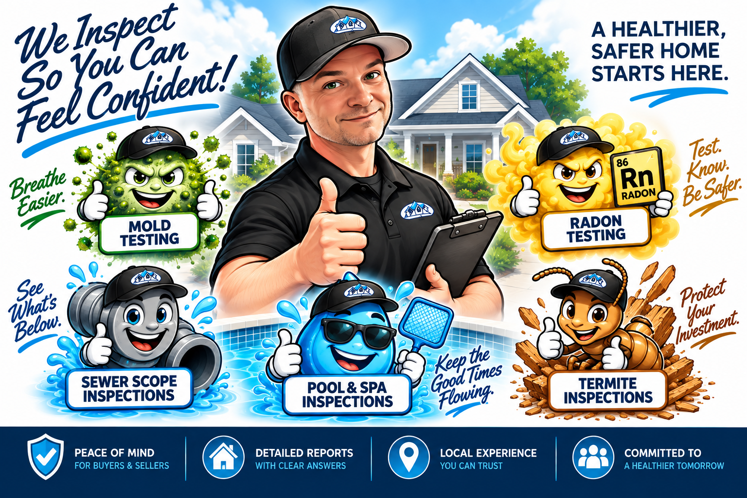 Metro One Home Inspection services including mold testing, radon testing, sewer scope, termite, and pool and spa inspections